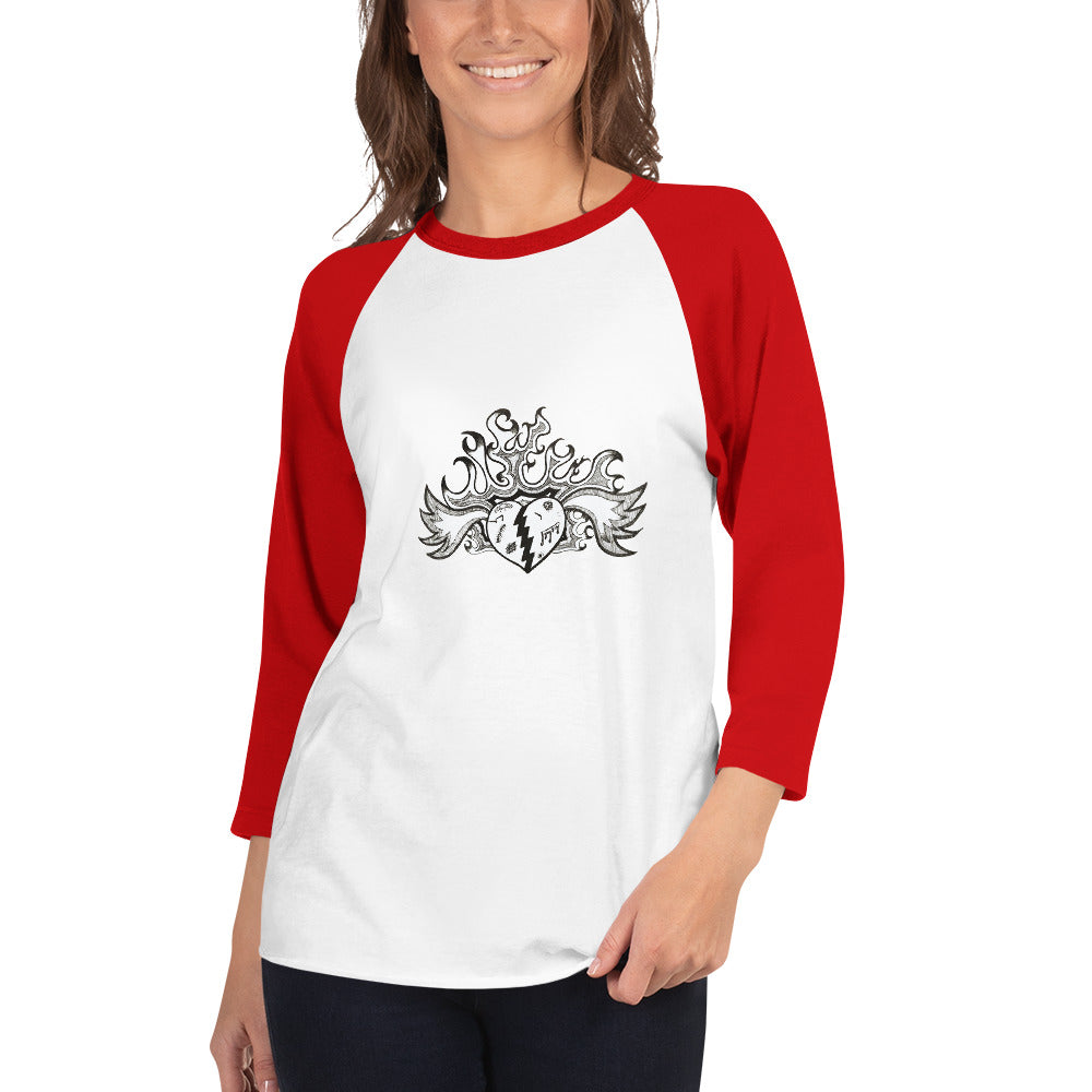 FLAMING HEART 3/4 sleeve raglan shirt